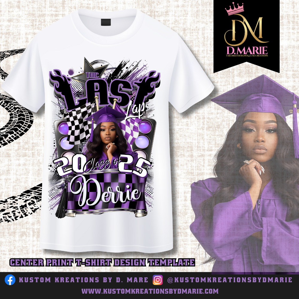 Senior "Last Lap" Graduation Canva 13x 19 Digital Template (Black and Purple)